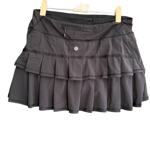 Lululemon Ruffled Pleated Pace Setter Skirt Skort 6 Black Tennis Athletic - Picture 3 of 9